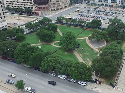 Bird's eye view of empty Acacia Park