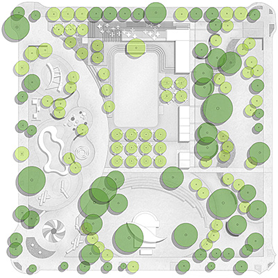 Diagram showing locations of existing and proposed trees