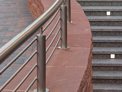 Plaza, stairs and railing converge in artful geometries