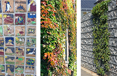 Example images of walls with hanging plants and artwork