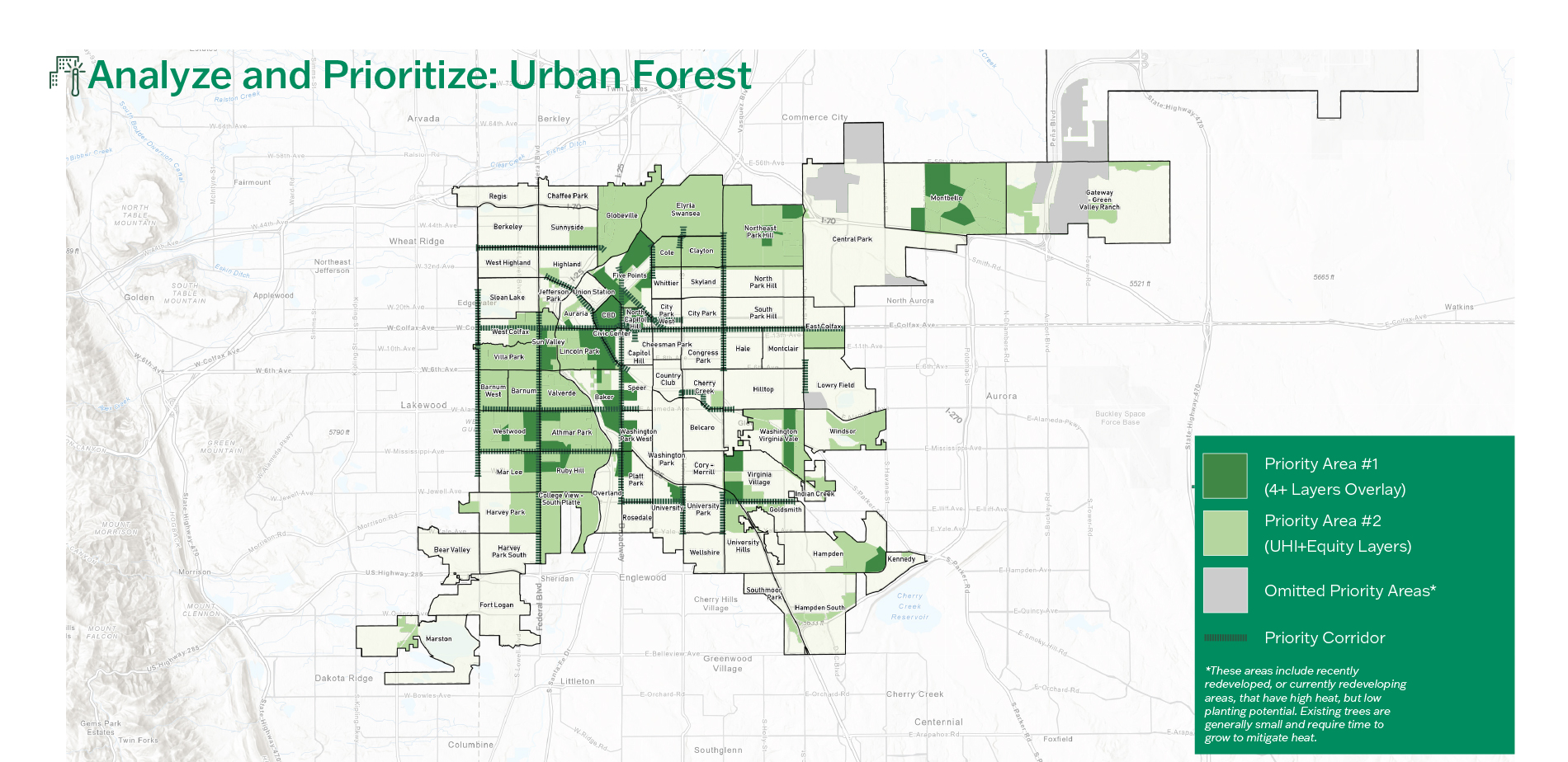 Increasing the tree canopy in neighborhoods with low existing canopy was of most importance to the community; strategies to do so are the focus.