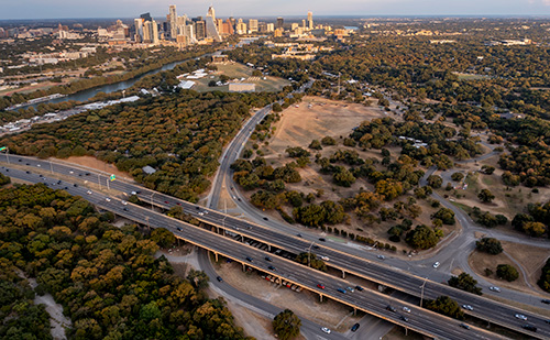Aerial view of the existing MOPAC area along the park