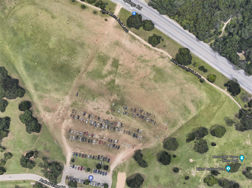 Aerial view of the polo field and parking area.