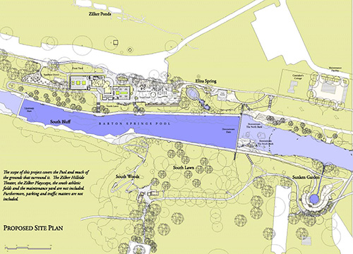 Diagram of the proposed site plan for Barton Springs Pool