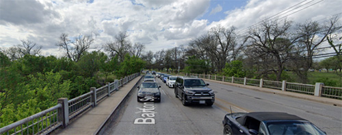 Cars driving across the bridge