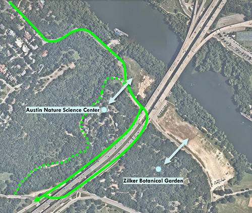 Diagram showing potential areas for bicyclists and pedestrians only